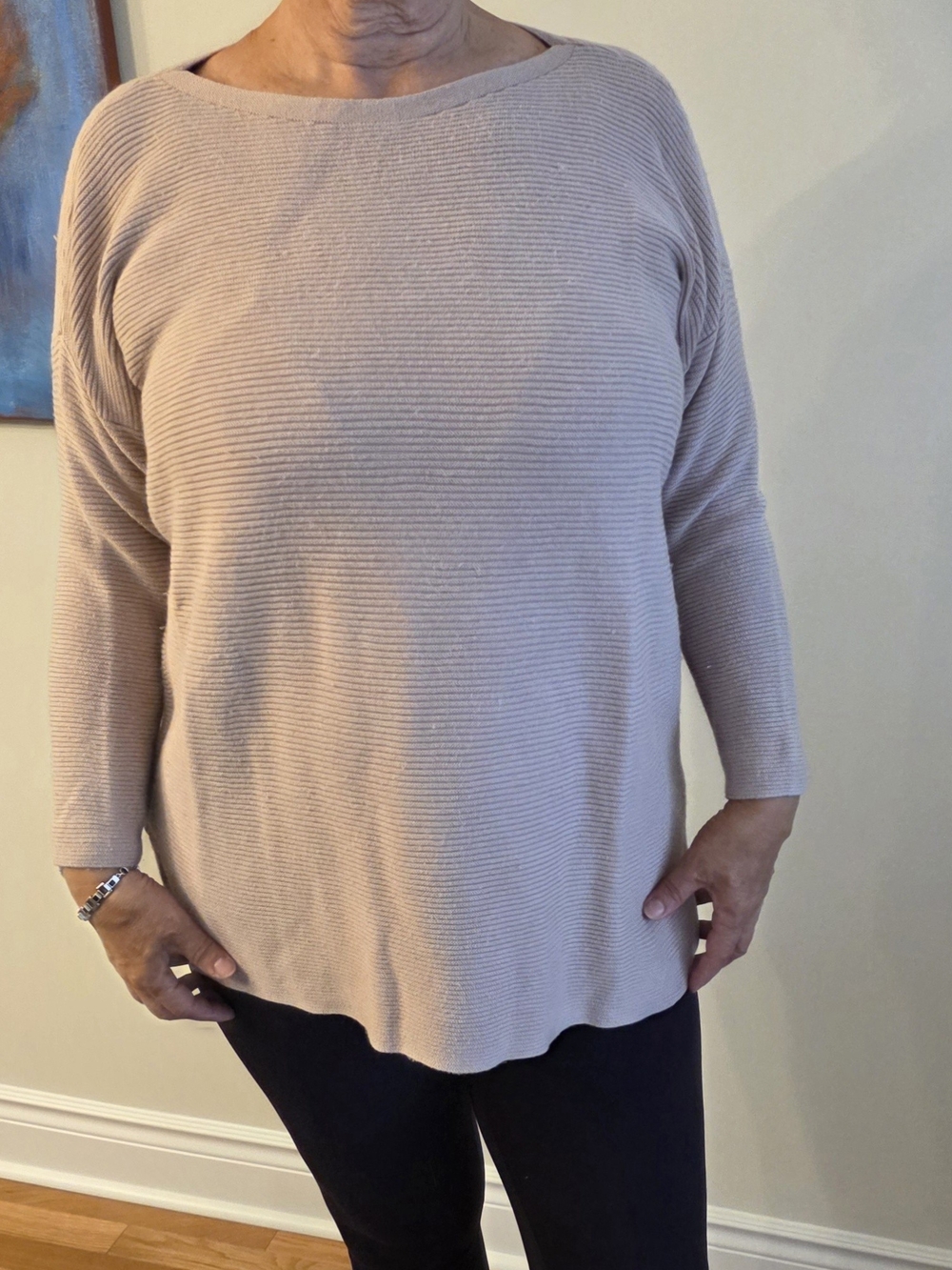 Eileen Fisher Boat Neck Ribbed And Nubbie Sweater in Rose Coloured